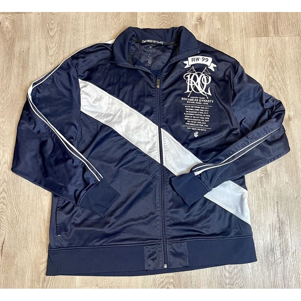 Rocawear Dynasty RW-99 Men's Track Jacket Navy‎ White Graphic Concert Tour